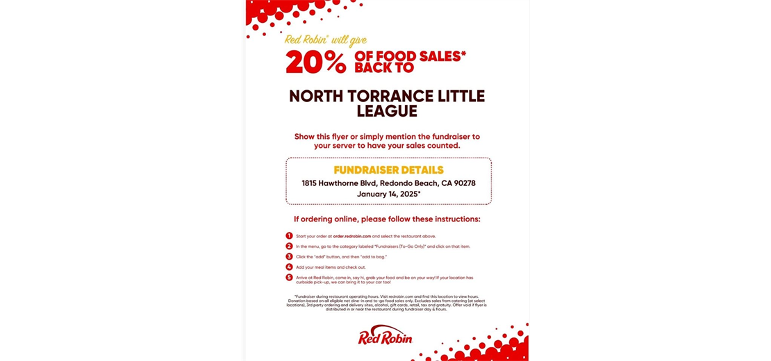 JANUARY 14TH!  Red Robin Fundraiser for NTLL.  Please Come Out and Support the League!